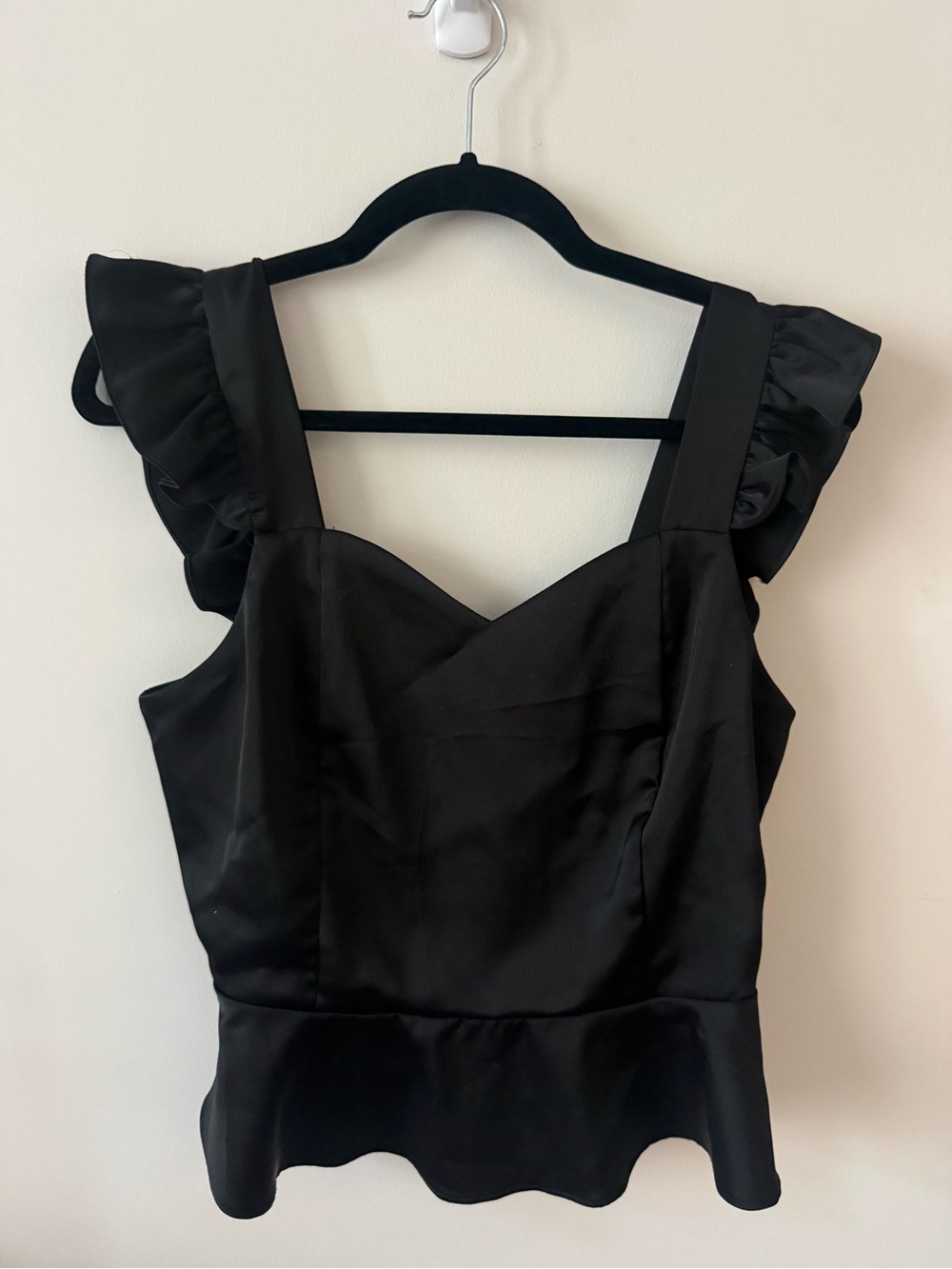 Black Ruffle Strap Women's Peplum Top